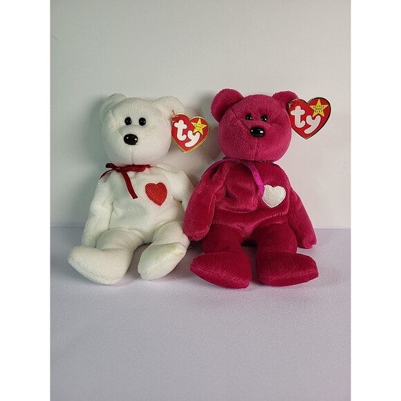 Ty Beanie Babies Valentino(1993) And Valentina(1999) Valentines Bears - Picture 1 of 14